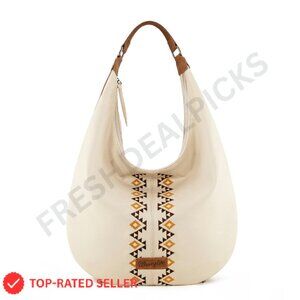Large Hobo Bag Slouchy Shoulder Western Aztec Embroidery Zipper Closure